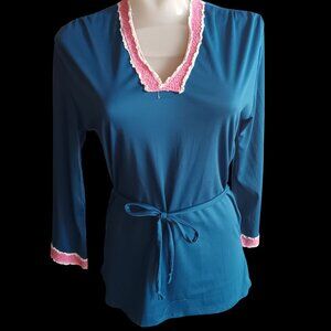 Vintage Women's Medium Belted Top 1970's 1of1 Handmade Groovy Granny Lace Trim